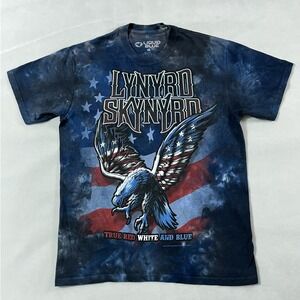 Lynyrd Skynyrd Shirt Mens Medium Liquid Blue Tie Dye True Red White Blue 2014